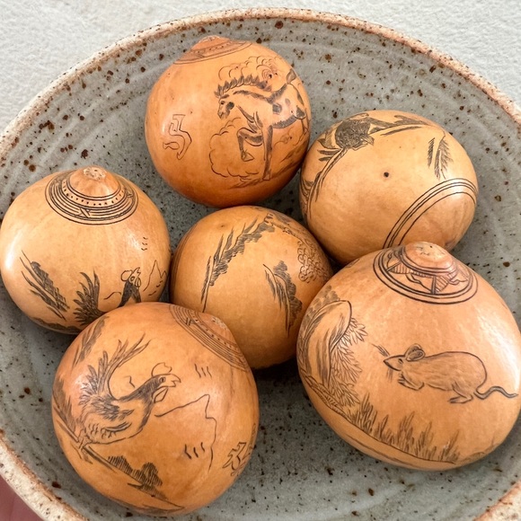 Antique lanzou carved etched gourd Chinese Zodiac year of Rat folk art - Picture 3 of 15